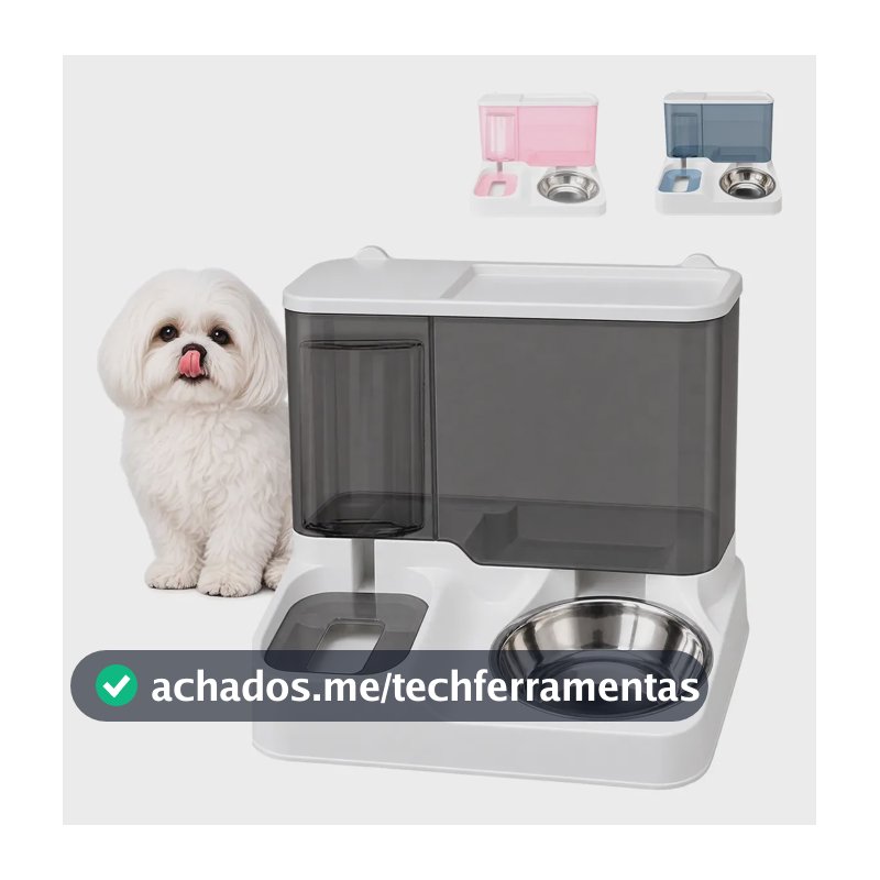 Bebedouro E Comedouro Alimentador Gravidade Pet Cães Gatos Cor Cinza