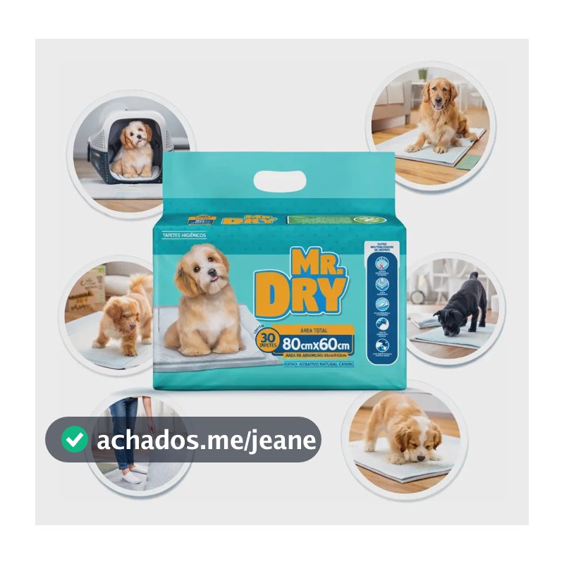 Tapete Higiênico Para Cães Marca Mr. Dry 30 Unidades Tamanho 80x60cm Ultra Absorção Anti Vazamento