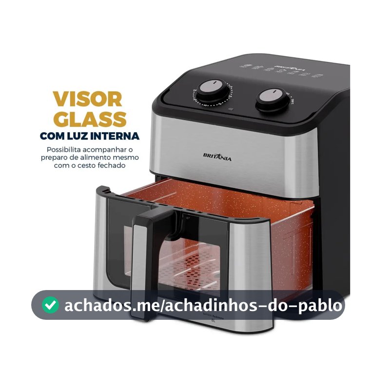Air Fryer Britânia 8L Redstone Visor Glass BAF80A