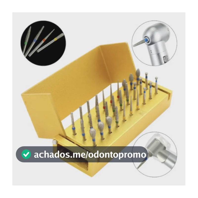 Kit 30 Brocas Dentista Diamante C/estojo Autoclavável Amarelo
