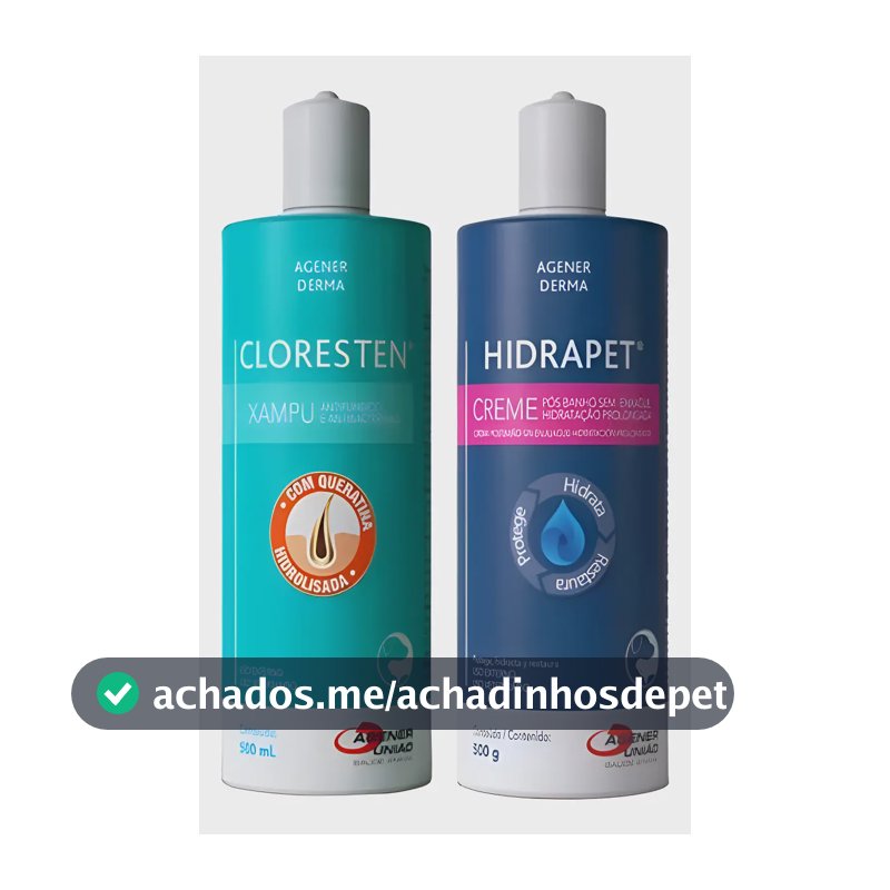 Cloresten Shampoo 500ml + Hidrapet Creme 500g Cães Gatos