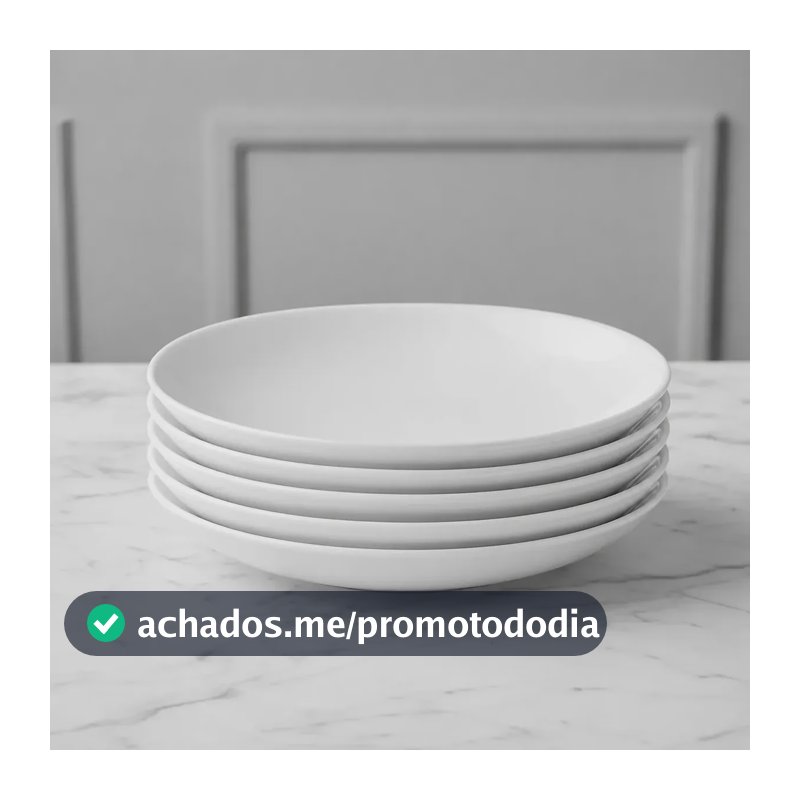 Jogo 6 Pratos Fundos 25cm Opaline Redondo Branco Restaurante Branco