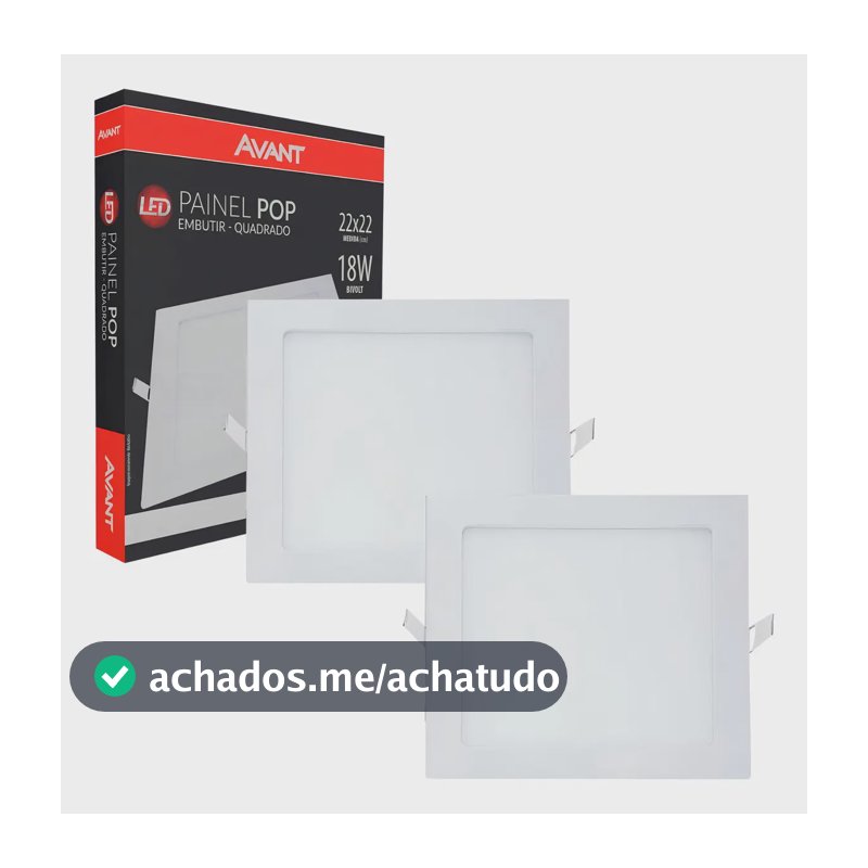 Kit 2 Painéis Plafon LED de Embutir Avant Pop 18W Quadrado Branco Frio 6500K