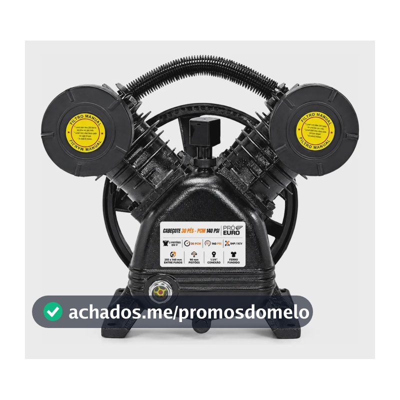 Cabeçote para Compressor de Ar 30 PCM 140 PSI 5CV 2 Pistões em V Profissional Ferro Fundido Compatível com Motomil CMV Chiaperini V8 Brasil Schulz Wayne Pressure - Alta Performance Industrial