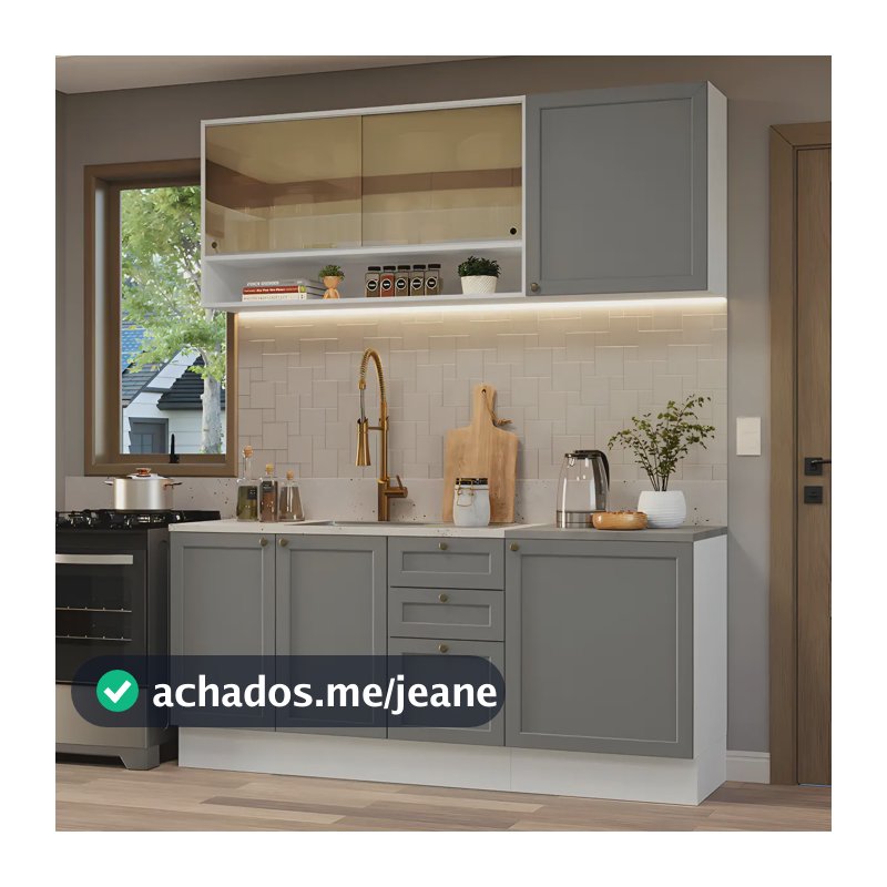 Armário De Cozinha Compacta 180 Cm Vik Madesa 04 Cor Branco/cinza