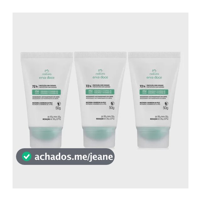 Kit 3 Desodorante Creme Natura Erva Doce 72h 50g Tododia Erva Doce