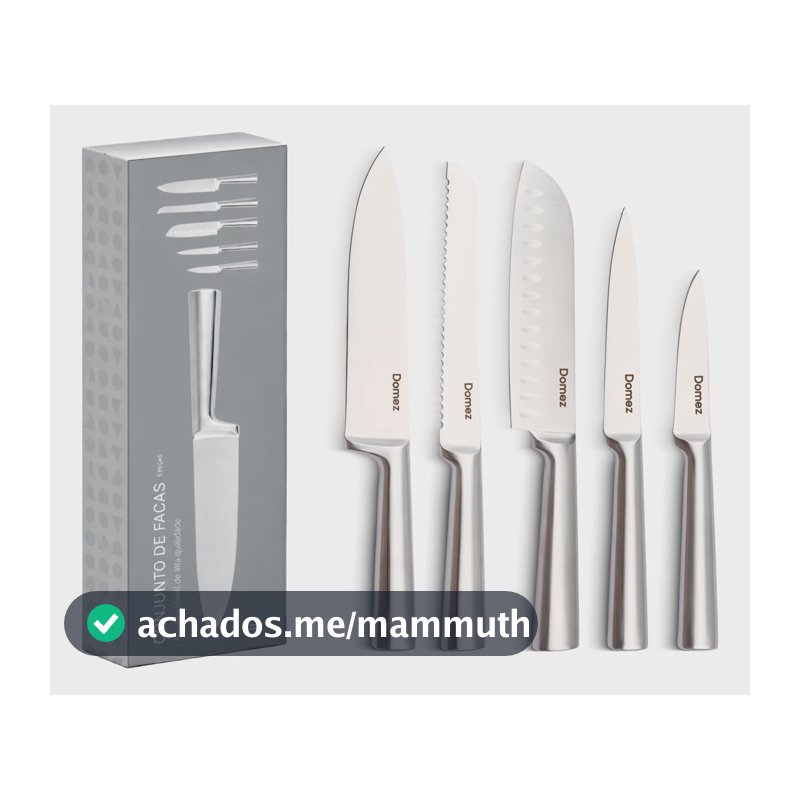 Jogo De Facas Cozinha Domez Inox 5 Peças Afiadas Premium Prateado