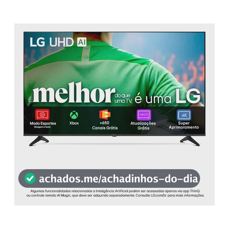 Smart TV LG UHD AI UA75 50 polegadas HDR10 Pro Processador α7 AI Ger8 webOS 25