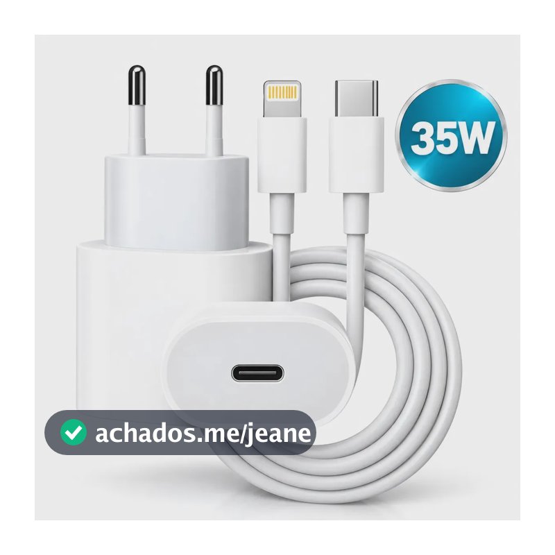 Carregador 35w Turbo Para iPhone 8 X Xr 11 12 13 14 Pro Max Fonte Tipo-C Branco Hardline