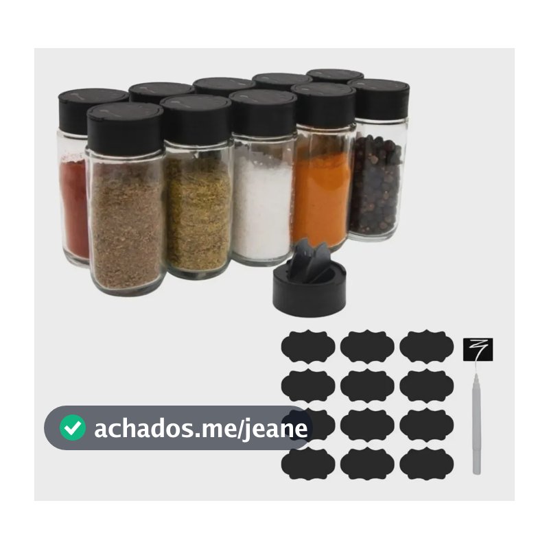 Kit 10 Pote Tempero Frasco Tampa Dosadora Dupla Kit Completo Preto