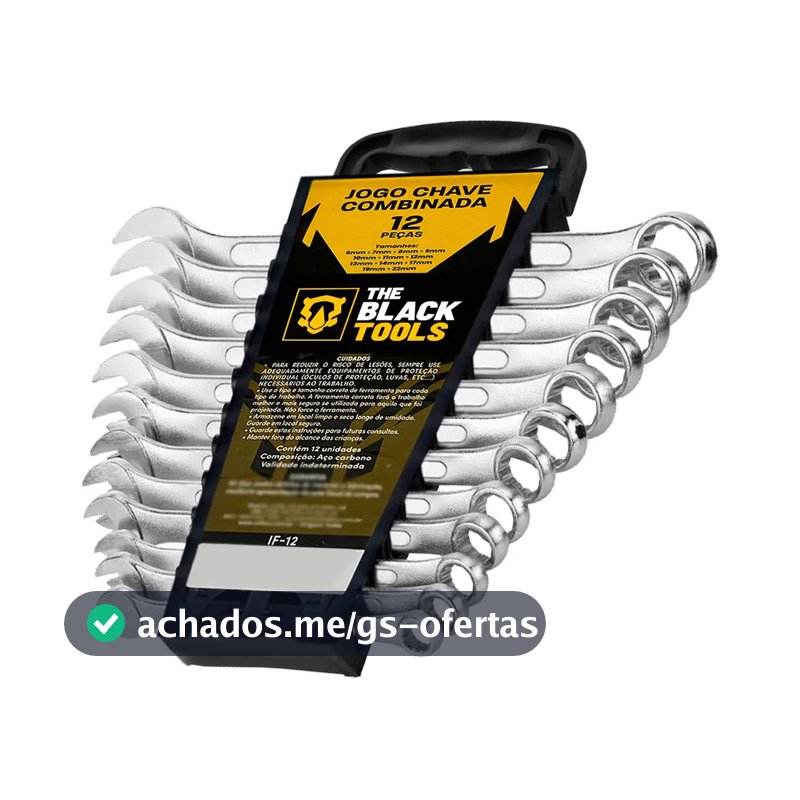 Jogo De Chave Boca E Estrela Combinada 12 Pçs Aço 6 22 Mm Cromada IF-12 The Black Tools