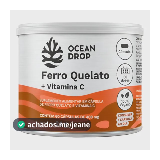 Ferro Quelato + Vitamina C Ocean Drop Bisglicinato Ferroso Ferro Quelato 60 Capsulas