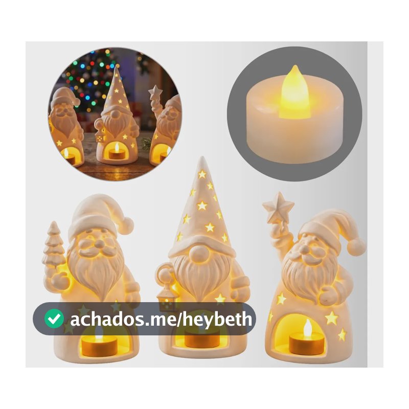 3 Papai Noel Para Decoração De Natal Velas Led Eletrônica Branco Papai Noel
