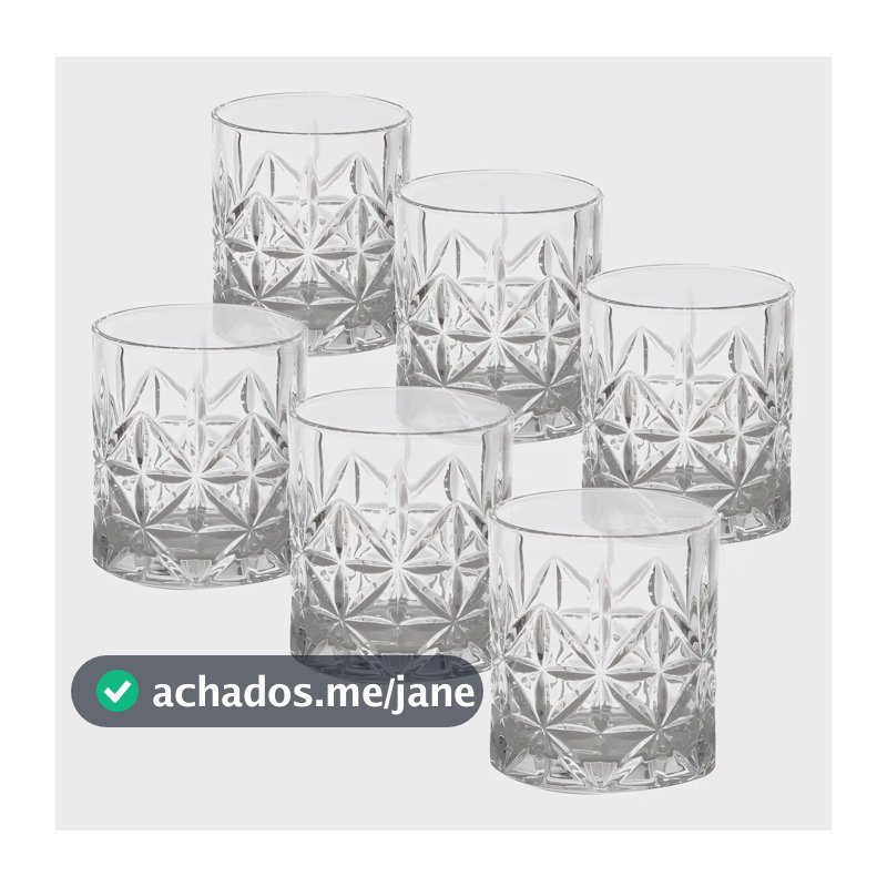 Jogo 6 Copos Baixos De Vidro Lapidado - Whisky, Água, Drinks