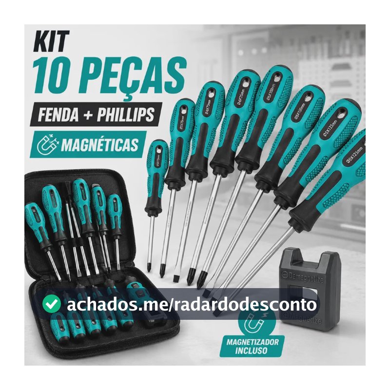 Kit Jogo Chave Fenda E Philips Imantado Profissional 10 Pçs