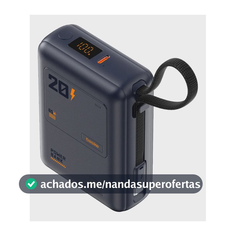 Power Bank 65w, 20000mah, Com Display Carregamento Rápido Power Para Celular Samsung E Motorola E iPhone, 2-saídas Com Cabo Embutido Tipo-c, Com Cabo Rápido(resistência À Tração Superalta), Cor Azul