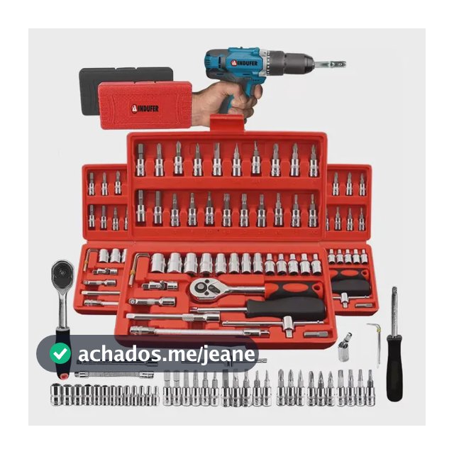 Kit Chave Catraca Soquete 46 Peças Indufer Em Cromo Vanádio, Para Manutenção