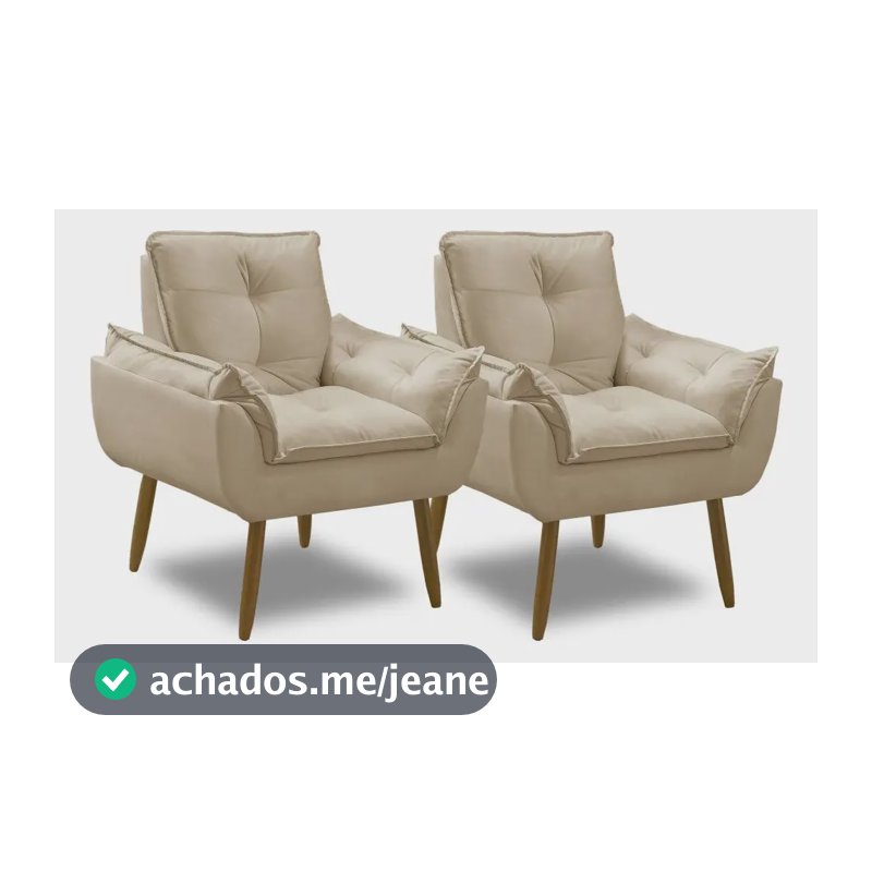 Kit 2 Poltronas Decorativa Opala Arapongas decor para Quarto Sala de Estar Cor Bege