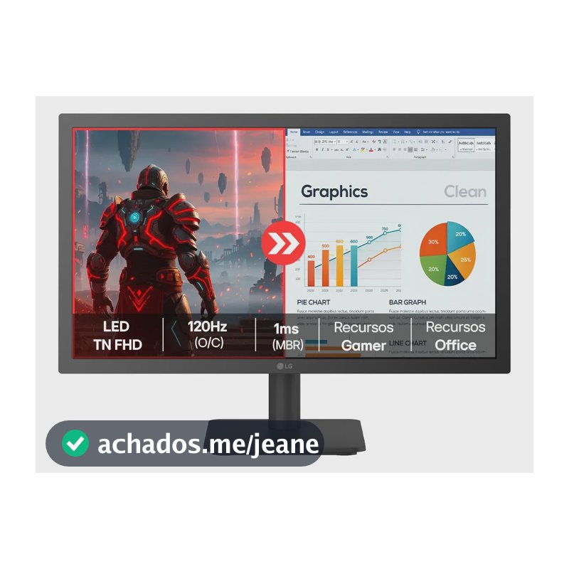 Monitor LG FHD Home & Office 22”, 1ms (MBR), 120Hz (O/C), Modo leitura, Flicker Safe, HDMI, LG Switch, Black Stabilizer, Dynamic Action Sync, Preto- 22U403A
