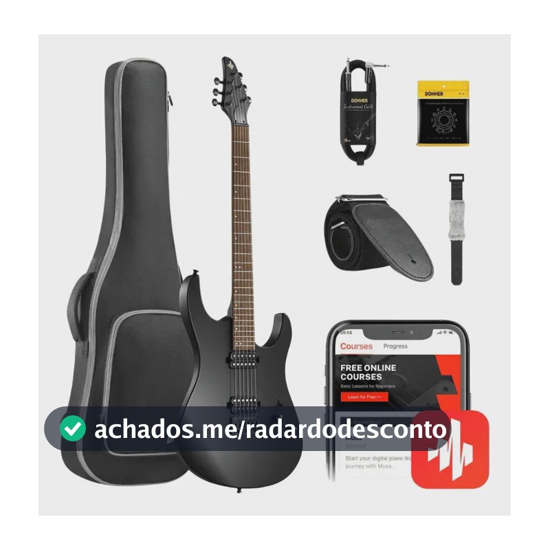 Guitarra Donner Dmt100 Matte Black Escala Laurel Com Bag Destro Matte Black
