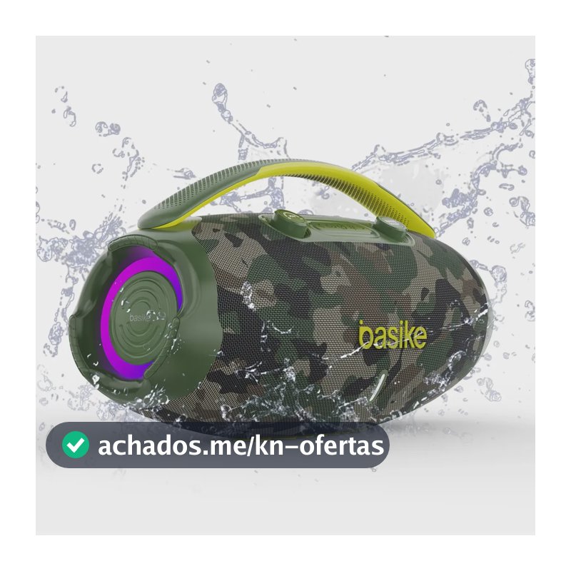 Caixa De Som Basike Ba-RAD207 Edição 80W Rádio FM Bluetooth 5.3 TWS RGB Bass Boost 9000mAh Camuflagem