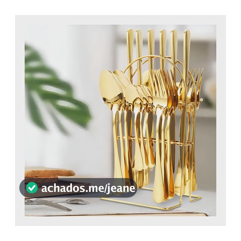 Faqueiro Ke Home Luxo Inglaterra Aço Inox Dourado 25 Peças