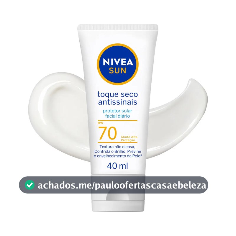 NIVEA SUN Protetor Solar Facial Toque Seco Antissinais FPS70 40ml, Alta Proteção UVA/UVB, Controla a Oleosidade, Previne Envelhecimento, Textura Leve