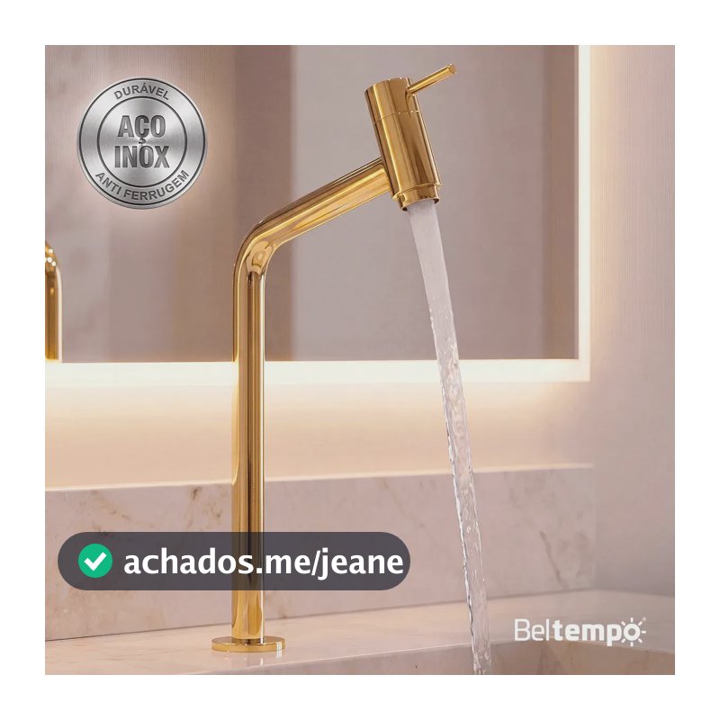 Torneira Banheiro Lavabo Bica Alta Bancada Inox Dourada Link 45° Beltempo