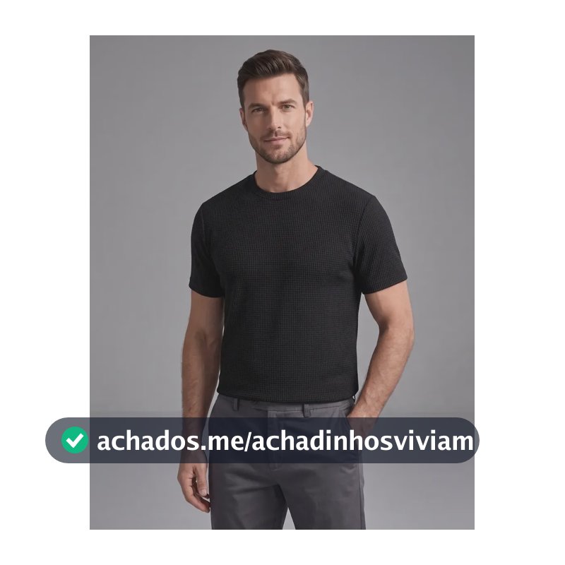 Camiseta Masculina Texturizada Gola Redonda Estilo Old Money Preto M