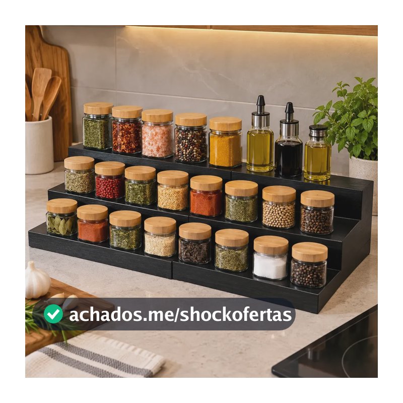 Porta Temperos Bambu Extensível Organizador De Cozinha Preto