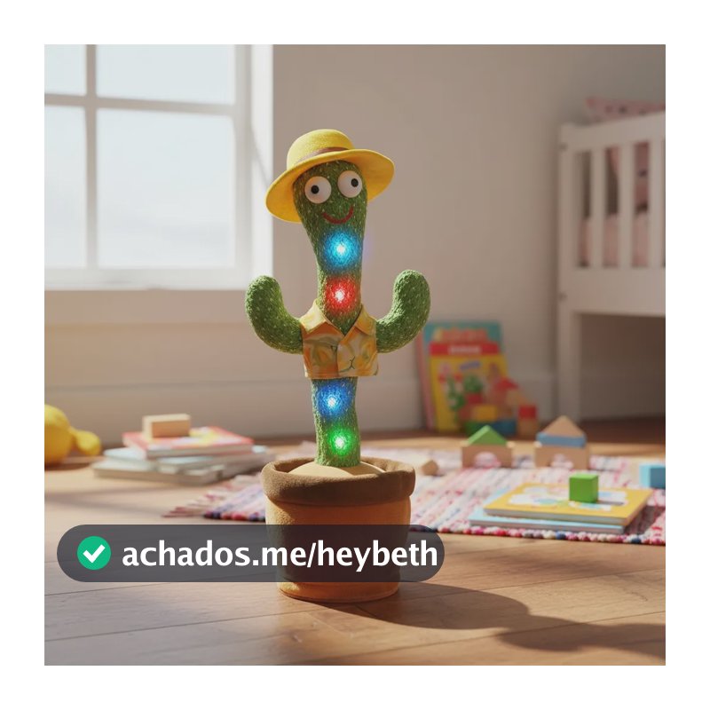 Cacto Dançante Brinquedo Falante Repete Voz Toca Musicas Led Verde