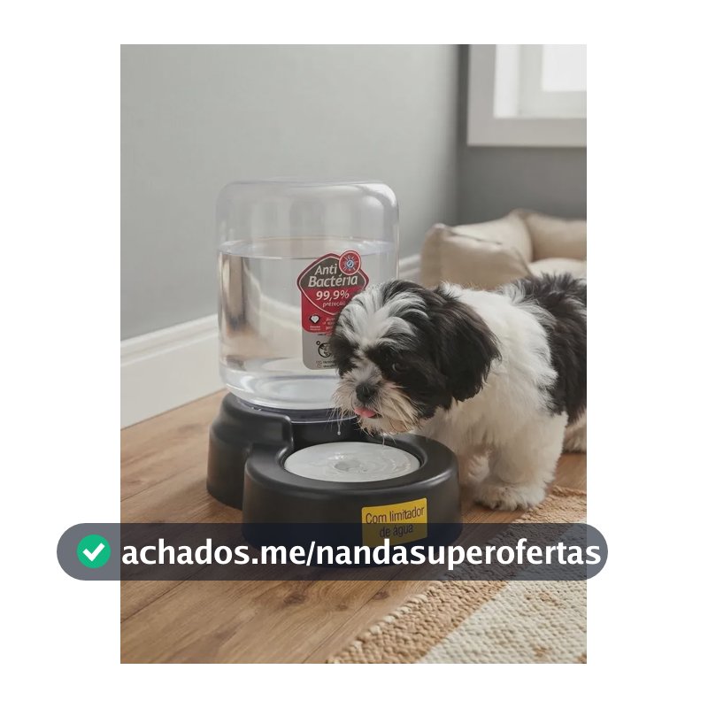 Bebedouro Pelos Longos Shih Tzu Cães Raça Peq. Sem Molhar Cor Preto
