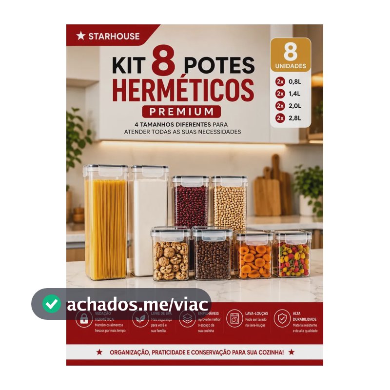 Kit 8 Potes Hermético Starhouse Mantimentos Quadrado Cozinha Super Vedação Lavável Livre De Bpa Transparente