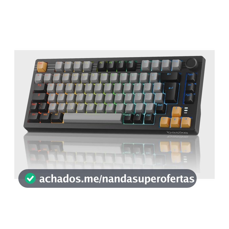 Teclado Mecânico Gamer Sem Fio Basike Abnt2 RGB, 75% 82 Teclas Bluetooth/Wireless/USB, Anti Ghosting Usb Teclado com Knob Programável para Pc Notebook Mac Ps4, Preto
