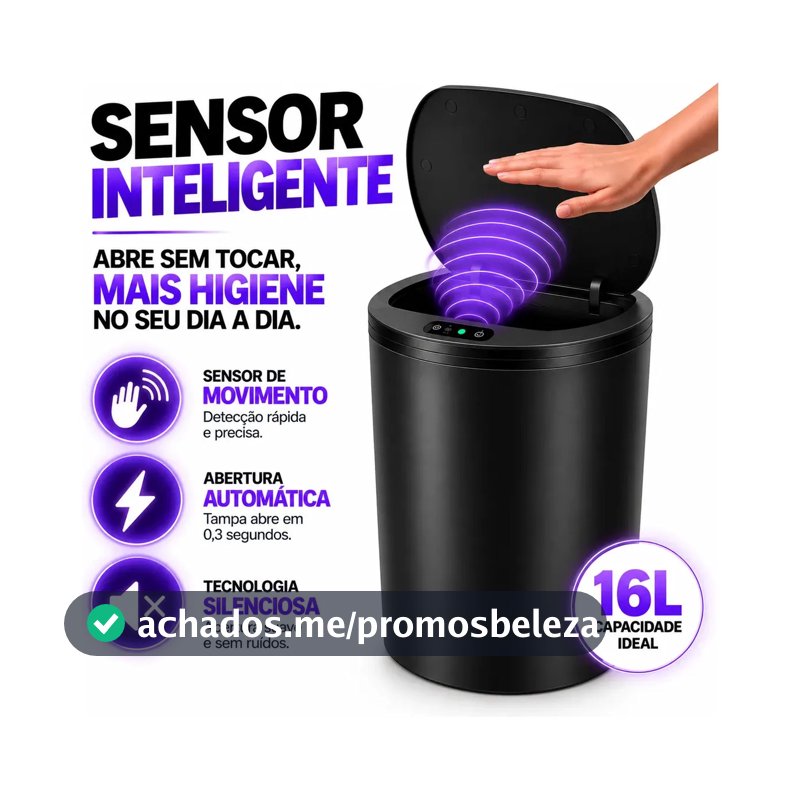 Lixeira Inteligente Automática Redonda Recarregável USB‐C Sensor para Cozinha Banheiro Escritório