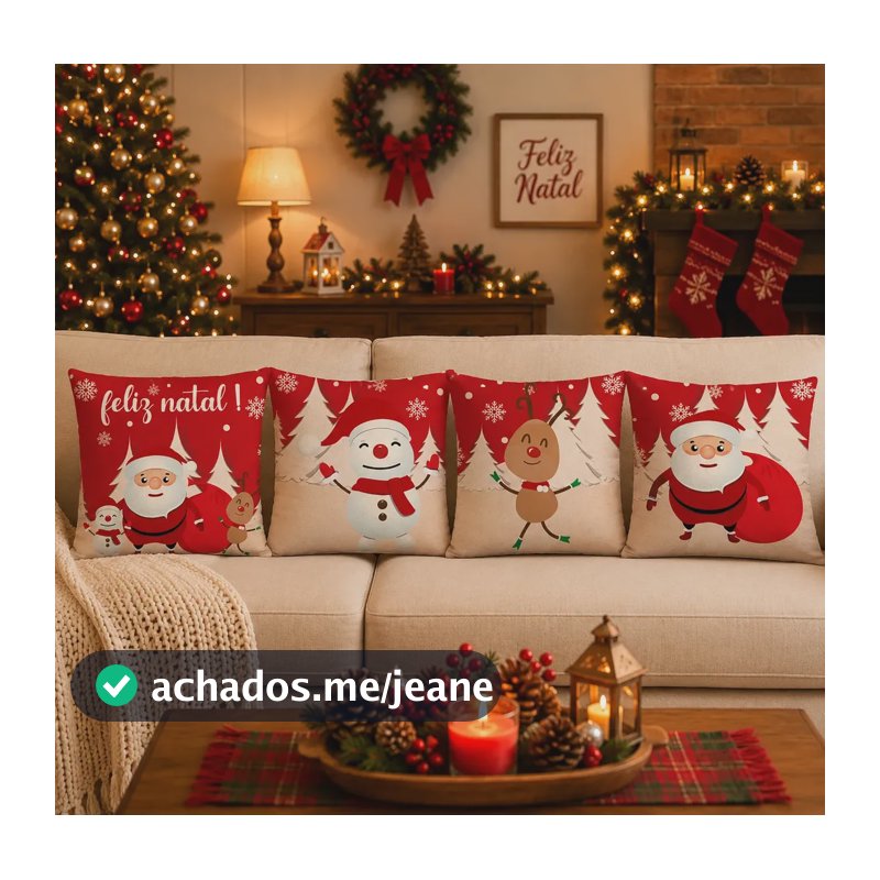 Kit 4 Capas De Almofadas Para Sofá Natal 45x45 Natal Vermelho