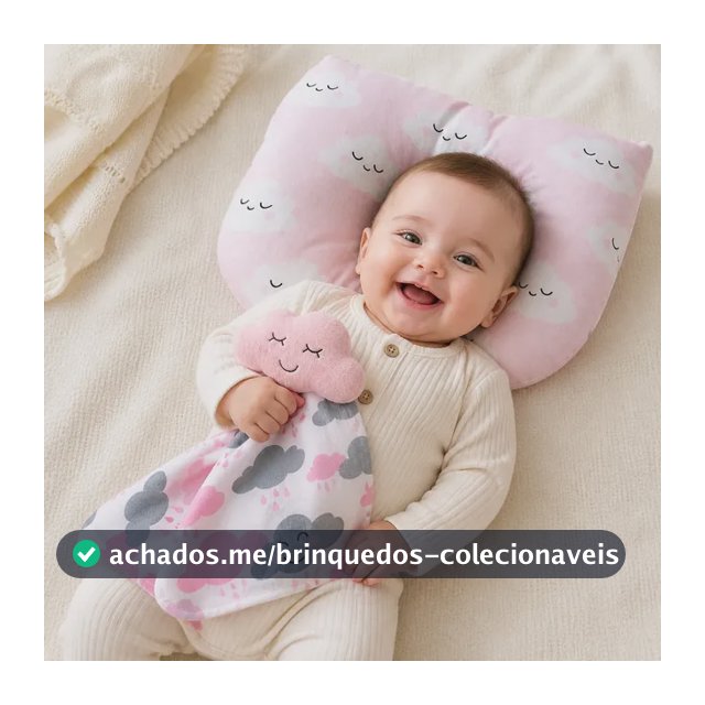 Kit Naninha Pelucia + Travesseiro Bebe Anatomico Almofada Nuvens (nuvem/chuva De Nuvens Com Rostinhos) Nuvem Rosa