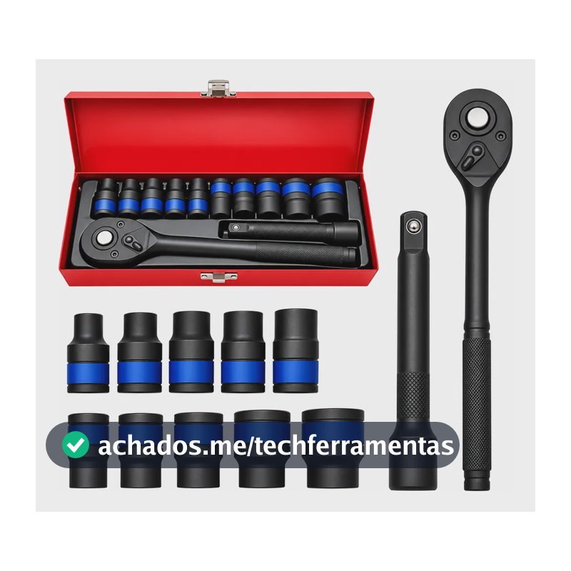 Jogo De Soquete Sextavado 1/2 Com Catraca C/ Extensão 12 Pçs Preto