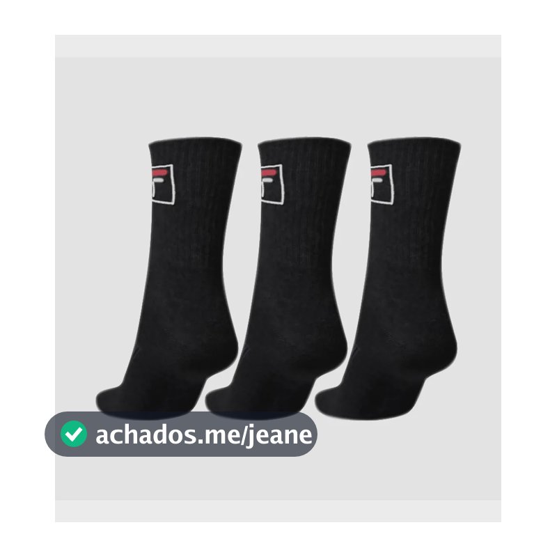 Kit 3 Meias Fila Cano Alto Fbox Unissex Promoçao Preto Logo 39-42