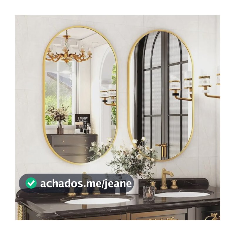 Espelho Retrô Oval 80x50 Grande Moldura Metal Quarto Sala Dourado