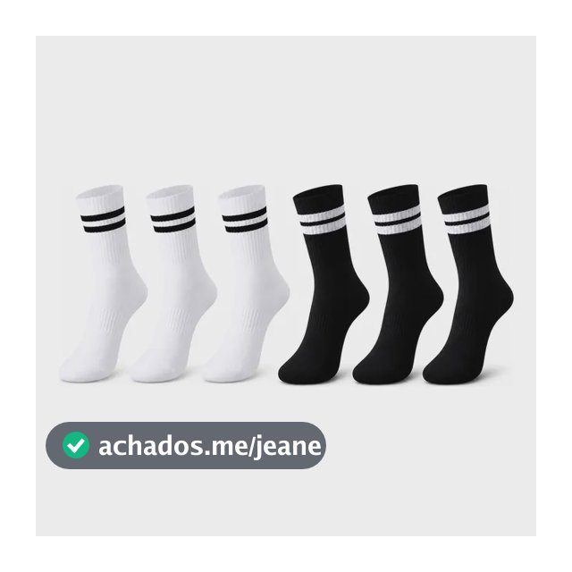 Kit 6 Meias Cano Alto Academia Casual Fitnes Unissex Algodão 3 Brancas E 3 Pretas Listras 36 Ao 43