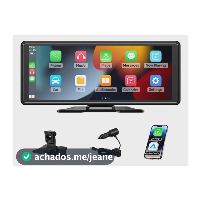 Multimídia Portátil 10.26 Carplay Android Auto Bluetooth Usb Preto