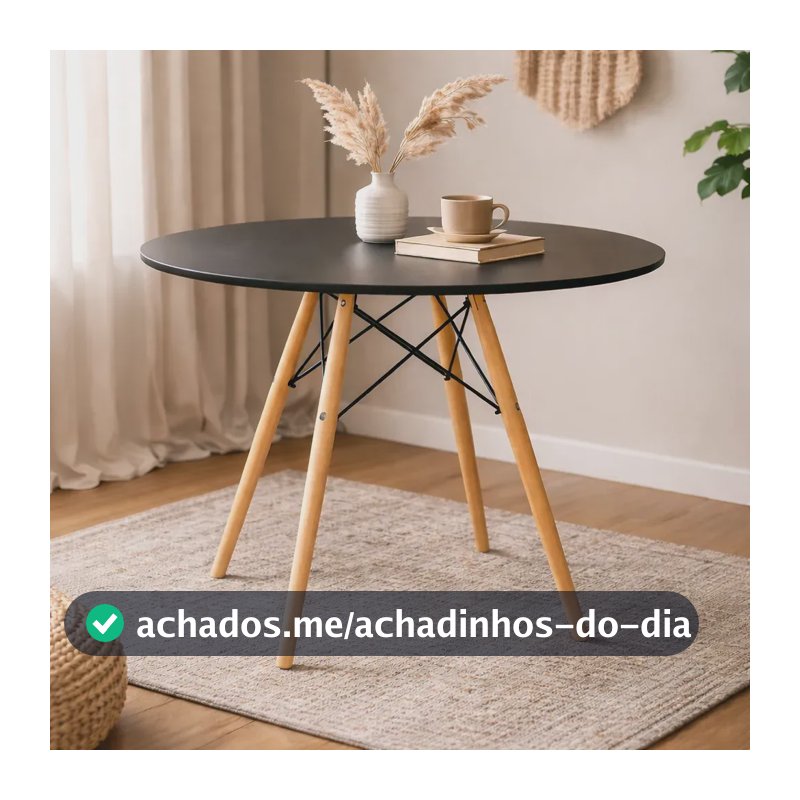 Mesa Jantar Redonda Charles Eames Eiffel Merlink 90cm Cor Preto