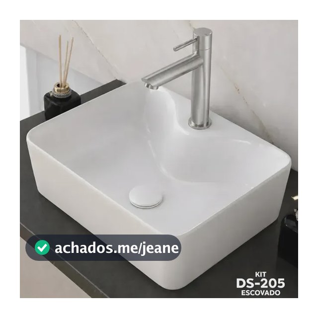 Kit Completo De Cuba Pia Apoio 30x40 Branca Louça Lavabo Banheiro Com Brinde De Válvula Click Branca + Torneira Lavatório Bica Baixa Metal Escovada Redonda Acompanha Itens De Graça