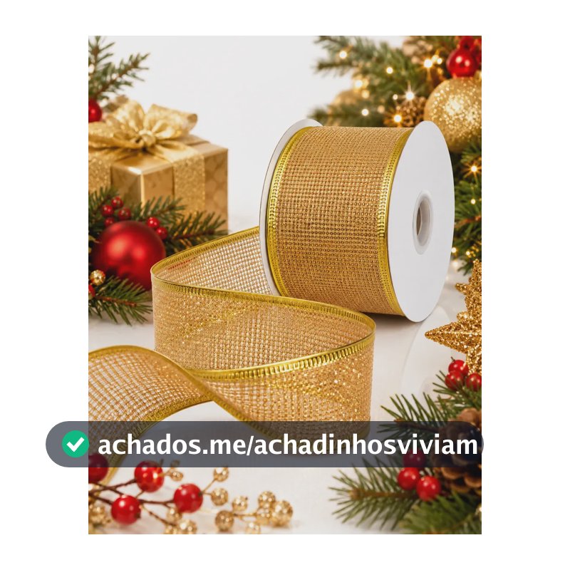 Fita Natalina Aramada Decoração Laço Árvore De Natal Luxo Dourado
