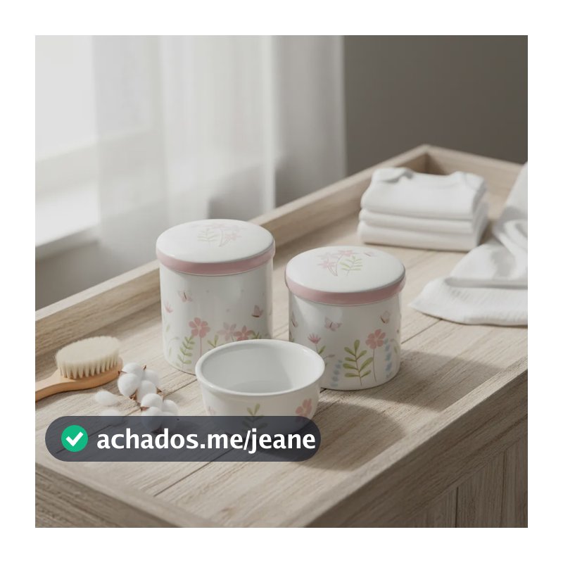 Kit Higiene Para Bebê 3 Peças Flor Rosa Branco
