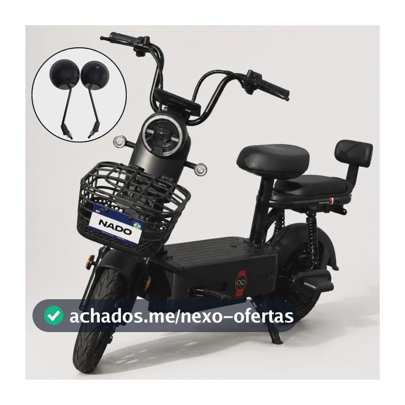 Bicicleta elétrica scooter NADO C2 1000w 32km/h bateria lítio removível 48v 24ah autonomia até 60km alarme, trava de rodas, retrovisores, cesto, aro 10, suporta até 120kg preto