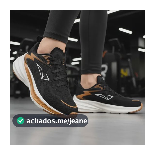 Tênis Feminino Olimp Vili Ace Academia Caminhada Treino Eva Preto Golden 34 Br