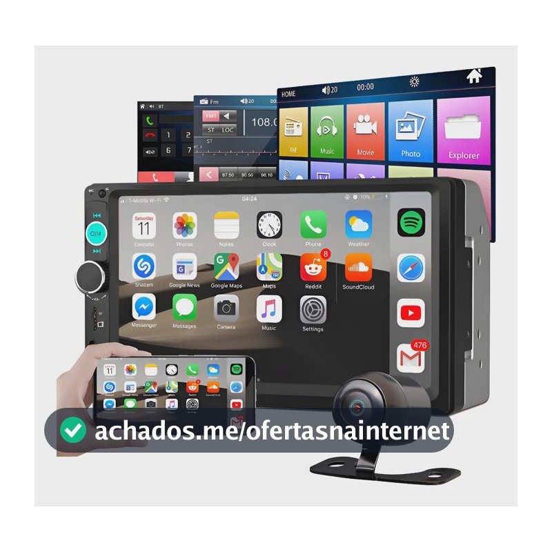 Central Multimídia Touch Mp5 2din Bluetooth Usb + Câmera Ré Preto