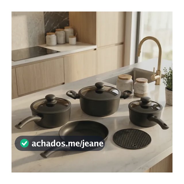 Jogo Panela Ceramica Antiaderente 5pç Tampa Silicone Induçao Preto